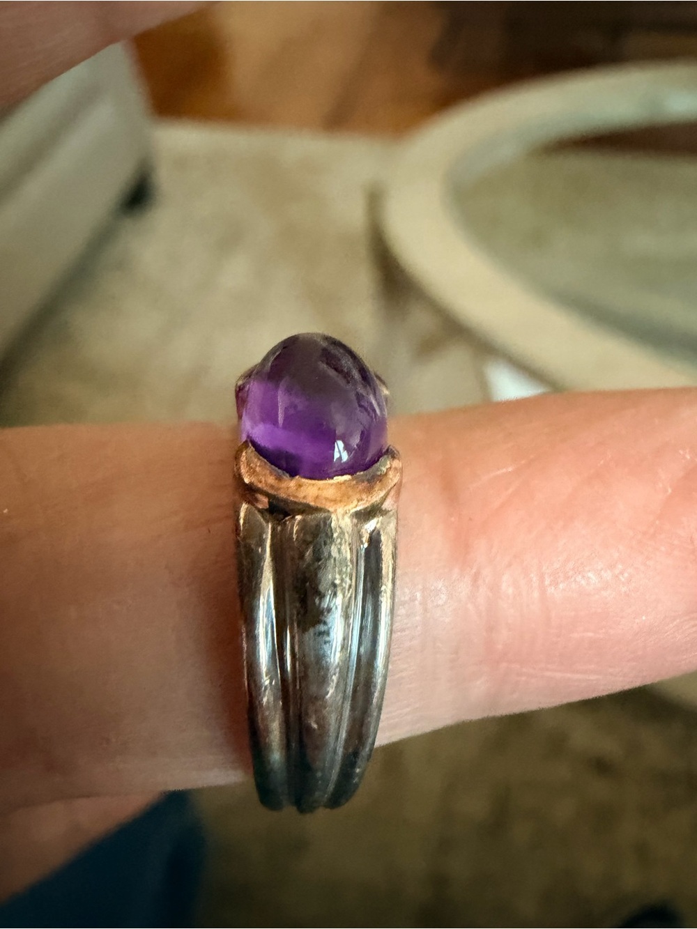 Vintage Tiffany & Co. Sterling Silver Amethyst Ring w/18K Gold Size 7